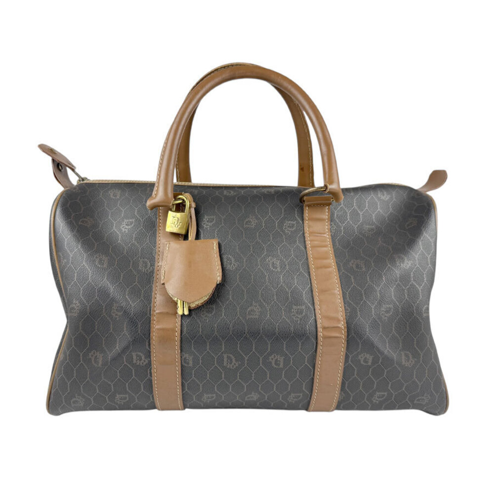 Christian Dior handbag Boston bag canvas leather black brown